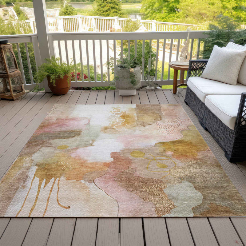 5' X 8' Mauve Copper And Ivory Abstract Washable Indoor Outdoor Area Rug