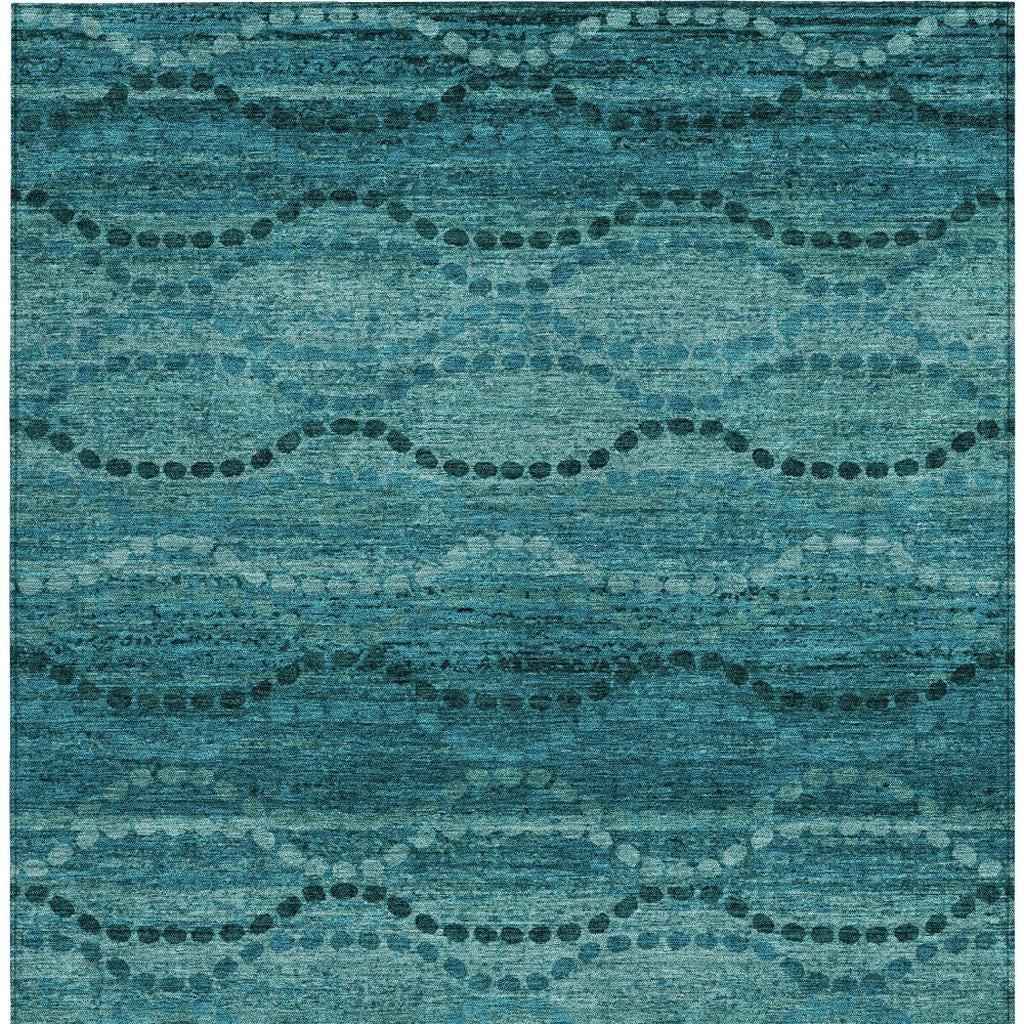 10' X 14' Turquoise And Aqua Ogee Washable Indoor Outdoor Area Rug