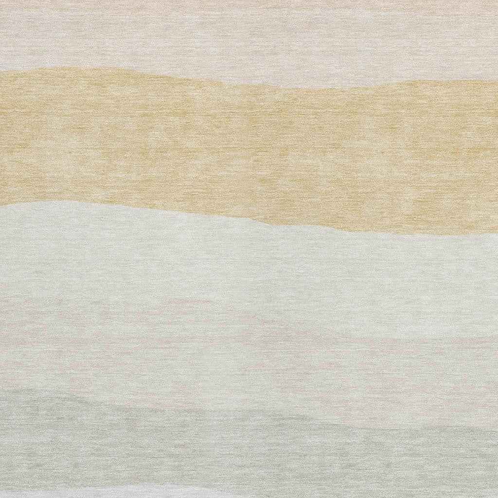 9' X 12' Wheat Gold And Beige Striped Washable Indoor Outdoor Area Rug