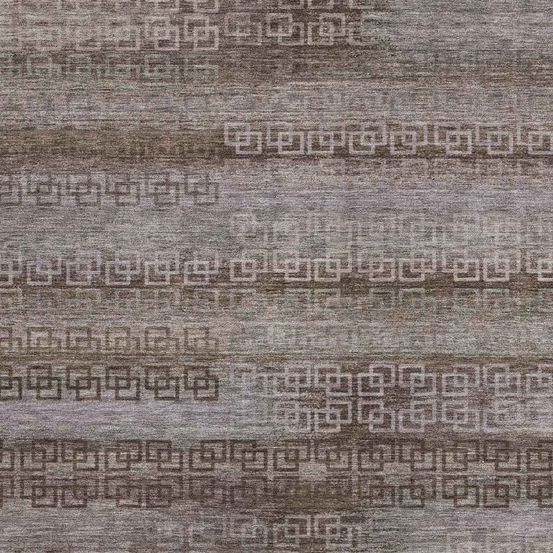 5' X 8' Chocolate And Gray Striped Washable Indoor Outdoor Area Rug