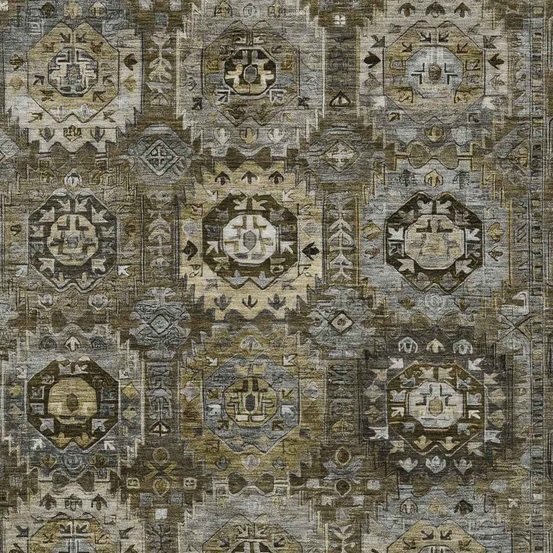 9' X 12' Brown Charcoal And Beige Medallion Washable Indoor Outdoor Area Rug