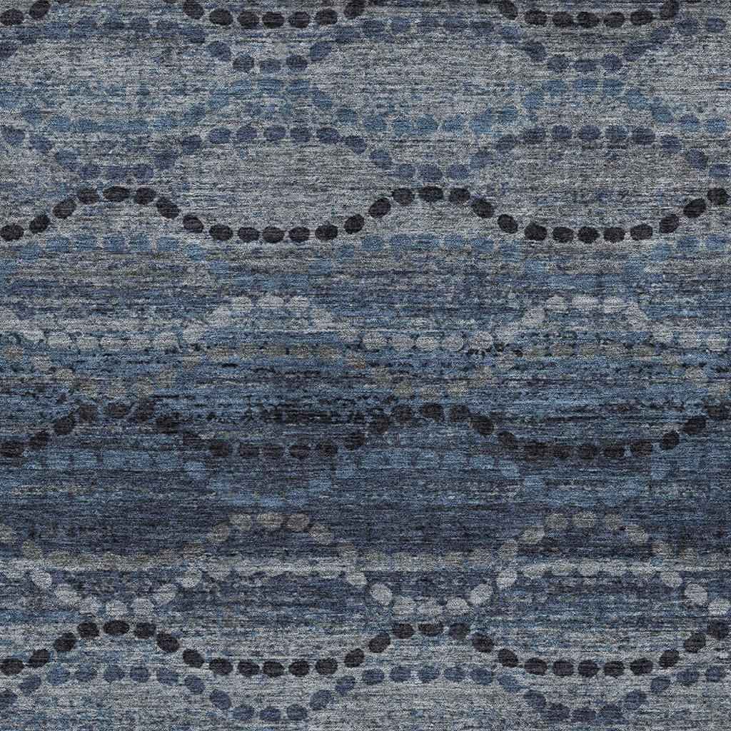 9' X 12' Navy Blue And Gray Ogee Washable Indoor Outdoor Area Rug