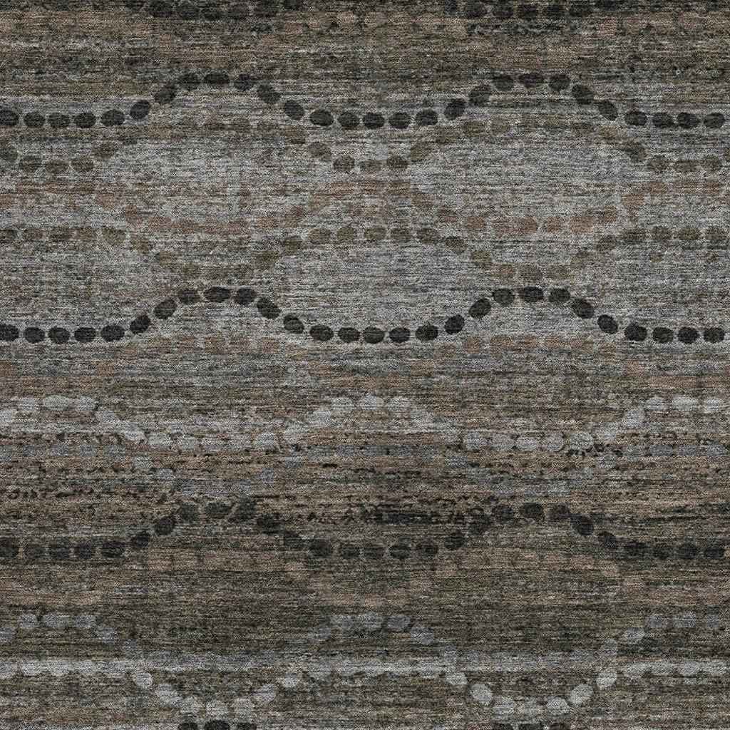 9' X 12' Chocolate And Gray Ogee Washable Indoor Outdoor Area Rug