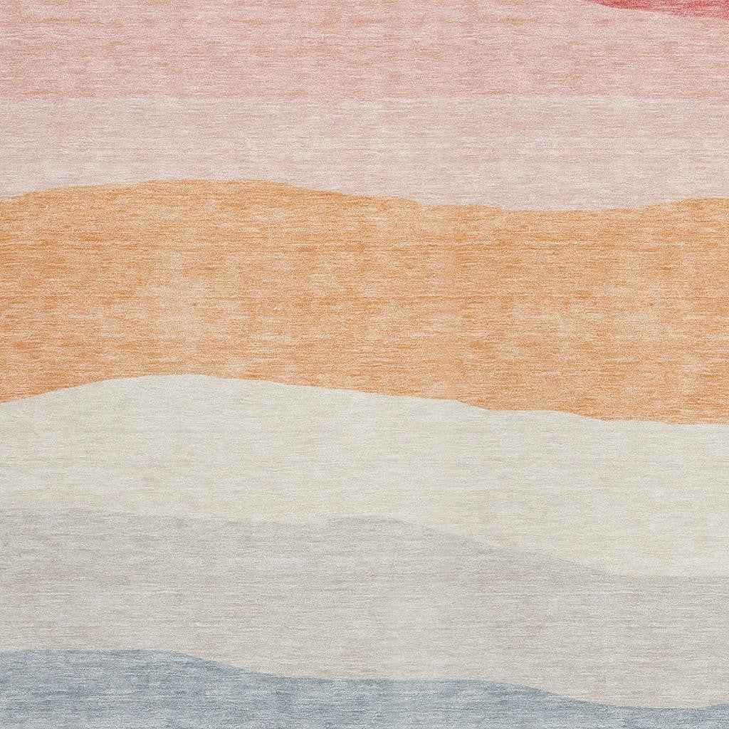 5' X 8' Orange Blush And Lavender Striped Washable Indoor Outdoor Area Rug