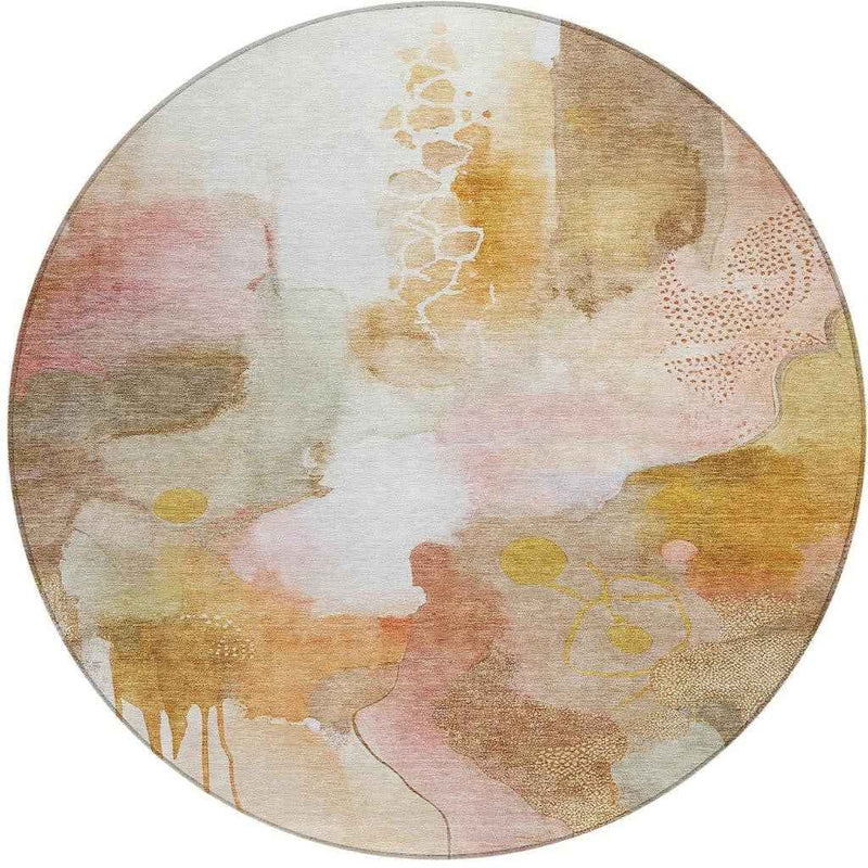 8' Mauve Copper And Ivory Round Abstract Washable Indoor Outdoor Area Rug