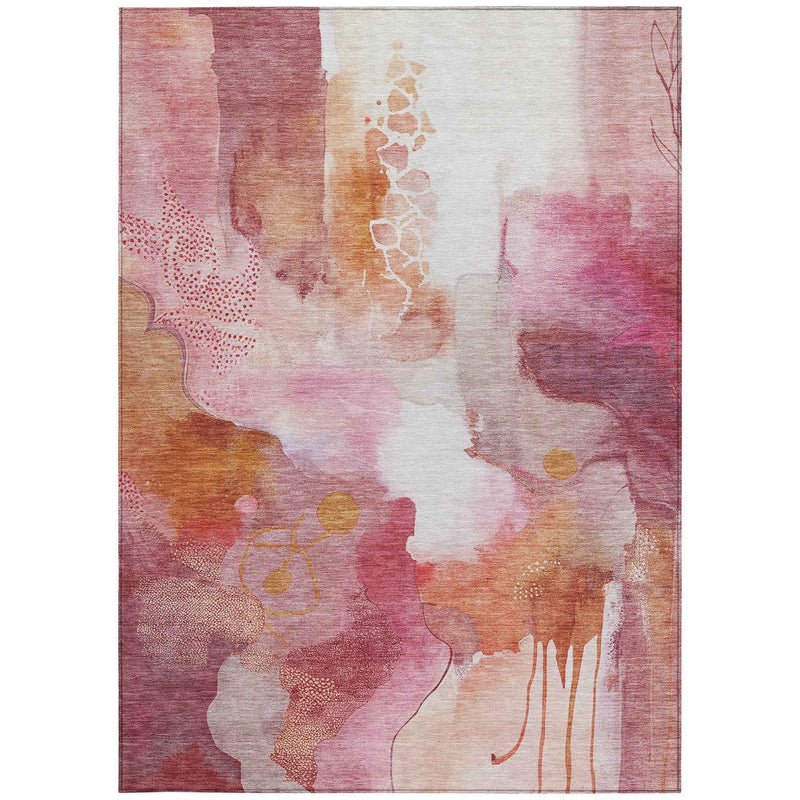 10' X 14' Pink Copper And Ivory Abstract Washable Indoor Outdoor Area Rug