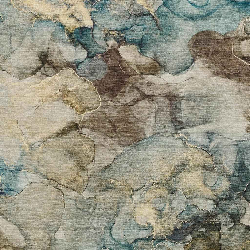 8' X 10' Brown And Teal Blue Abstract Washable Indoor Outdoor Area Rug