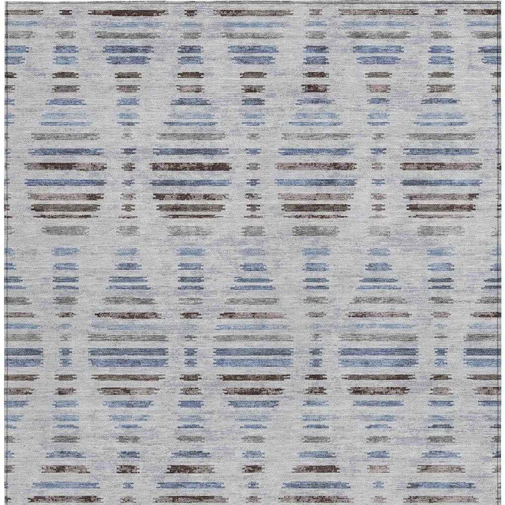 3' X 5' Beige And Denim Blue Striped Washable Indoor Outdoor Area Rug