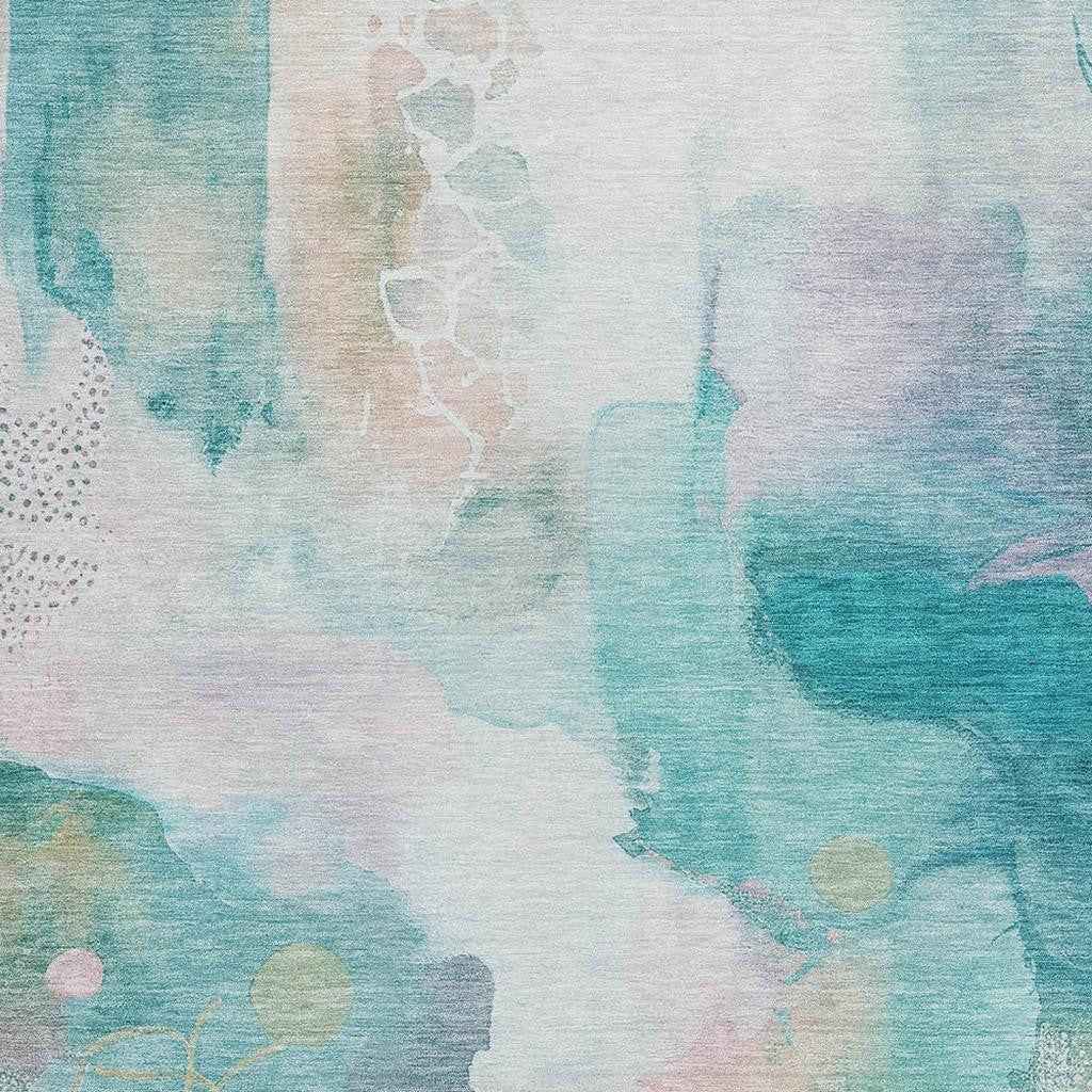 3' X 5' Turquoise Blush And Ivory Abstract Washable Indoor Outdoor Area Rug