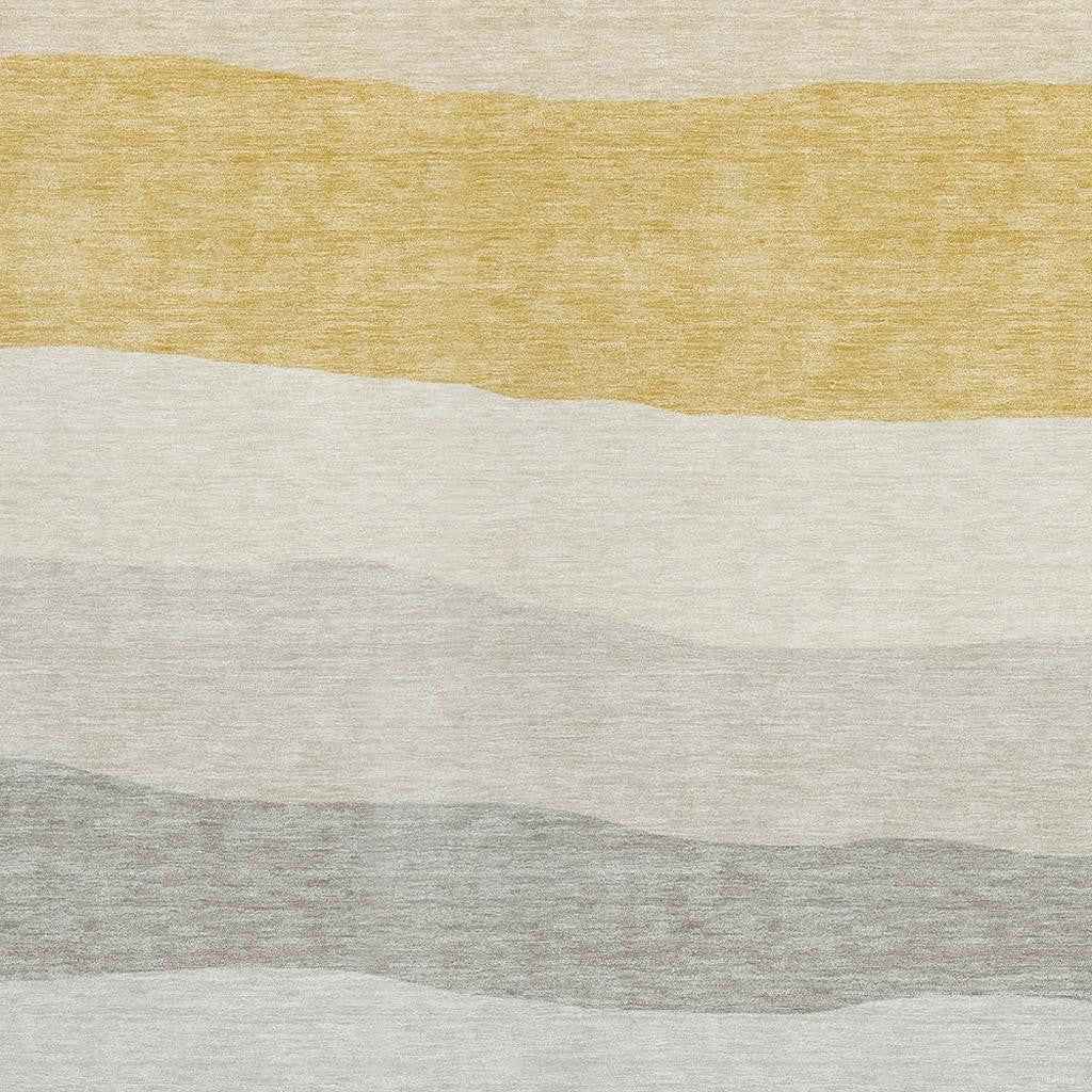 3' X 5' Pewter Gold And Ivory Striped Washable Indoor Outdoor Area Rug