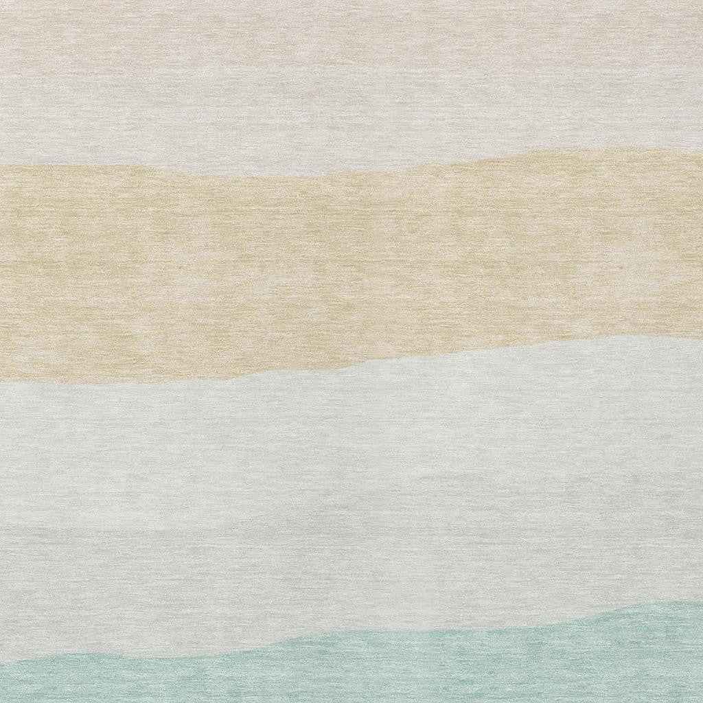 9' X 12' Teal Blue Green And Ivory Striped Washable Indoor Outdoor Area Rug