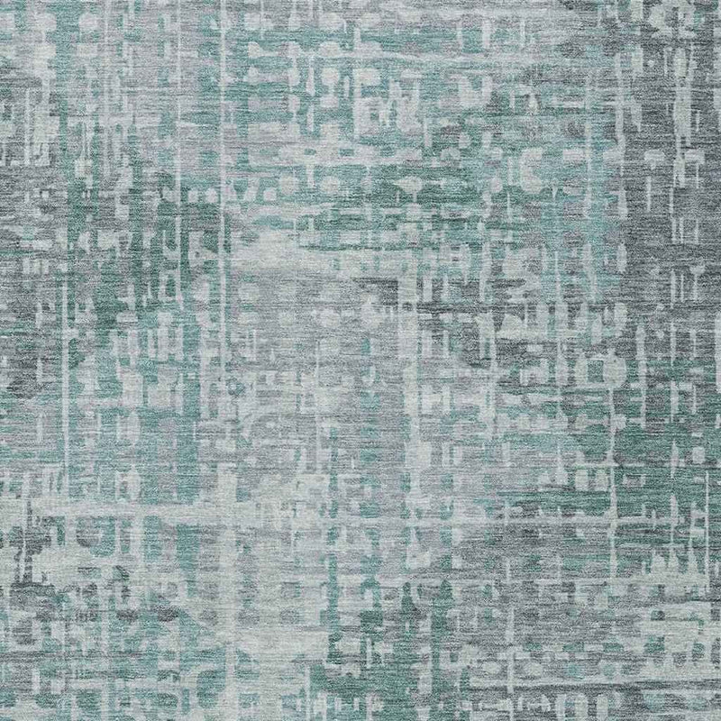 8' X 10' Teal Blue And Gray Geometric Washable Indoor Outdoor Area Rug