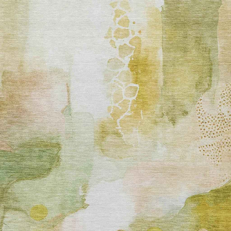 10' X 14' Fern Green Gold And Ivory Abstract Washable Indoor Outdoor Area Rug