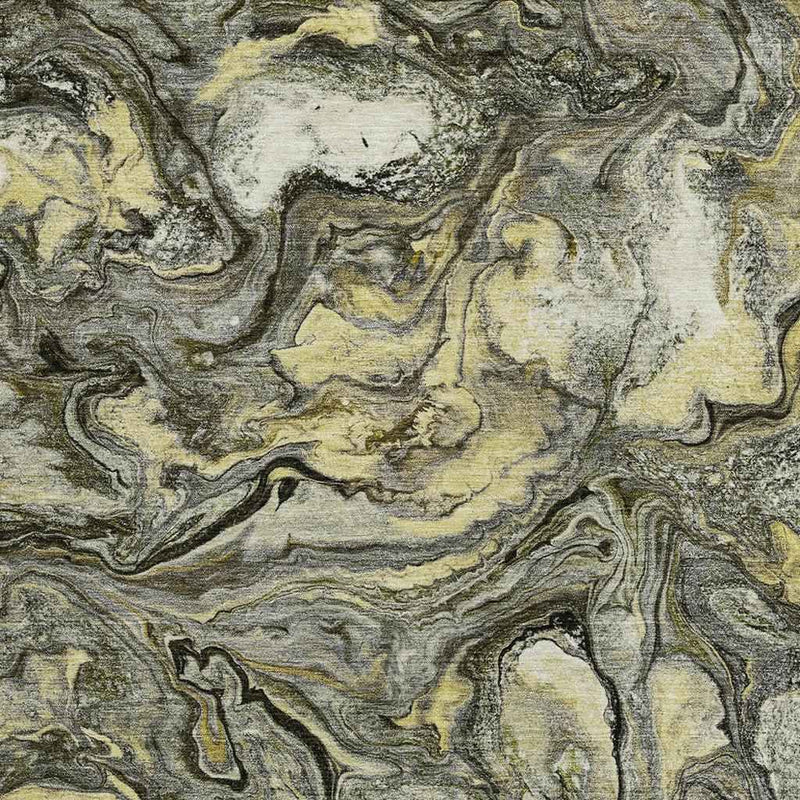 3' X 5' Pewter And Gold Abstract Washable Indoor Outdoor Area Rug