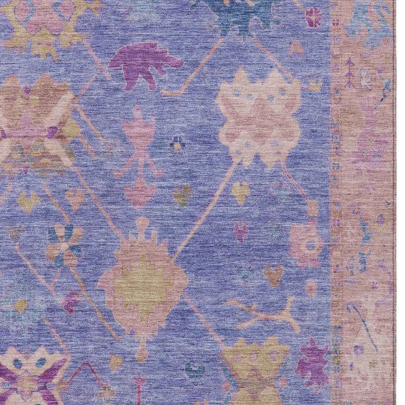 5' X 8' Purple And Blue Tribal Washable Indoor Outdoor Area Rug