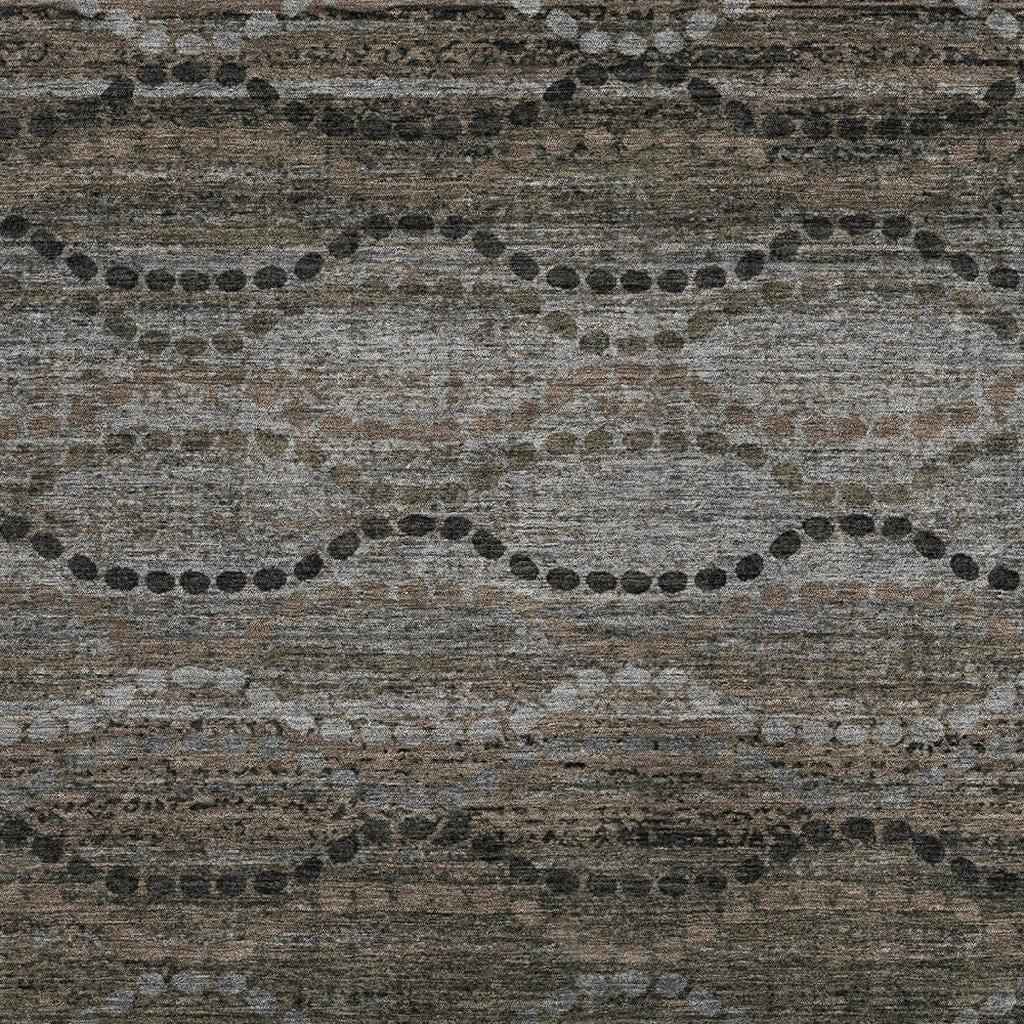 10' X 14' Chocolate And Gray Ogee Washable Indoor Outdoor Area Rug