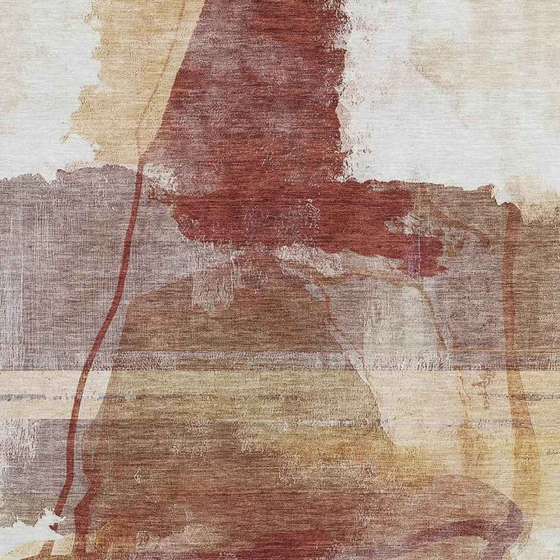 5' X 8' Terra Cotta And Ivory Abstract Washable Indoor Outdoor Area Rug