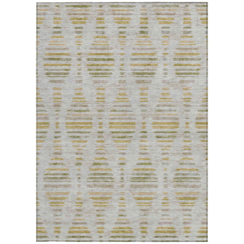 5' X 8' Ivory And Gold Striped Washable Indoor Outdoor Area Rug