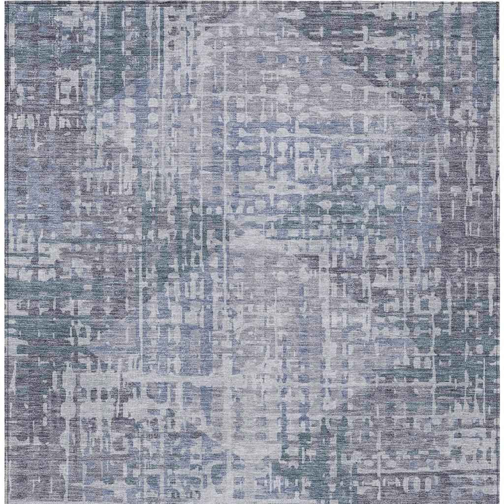 3' X 5' Blue And Purple Geometric Washable Indoor Outdoor Area Rug