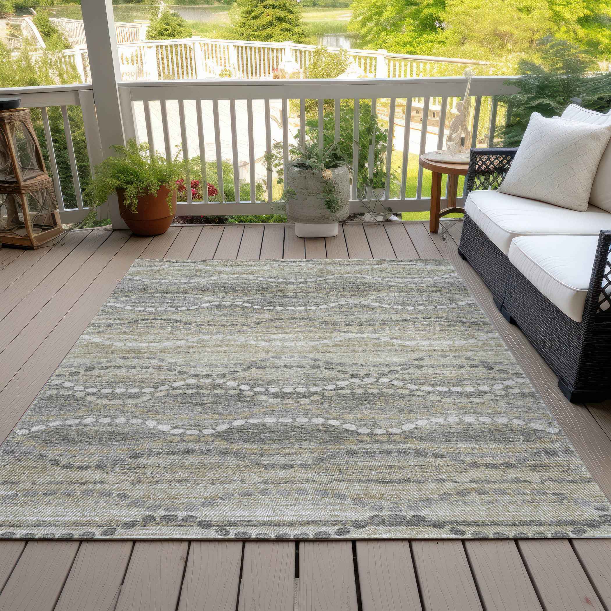 3' X 5' Pewter And Ivory Ogee Washable Indoor Outdoor Area Rug