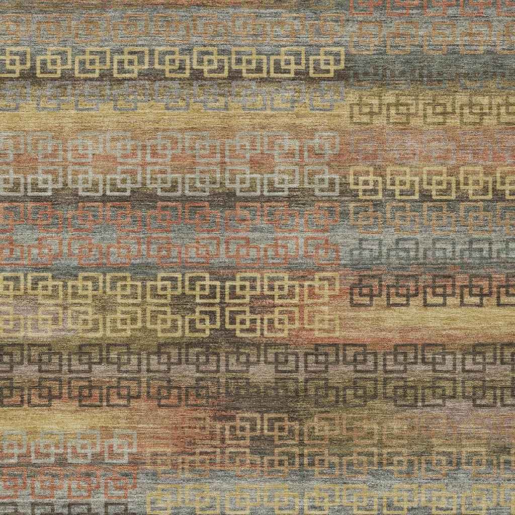 9' X 12' Brown And Gold Striped Washable Indoor Outdoor Area Rug