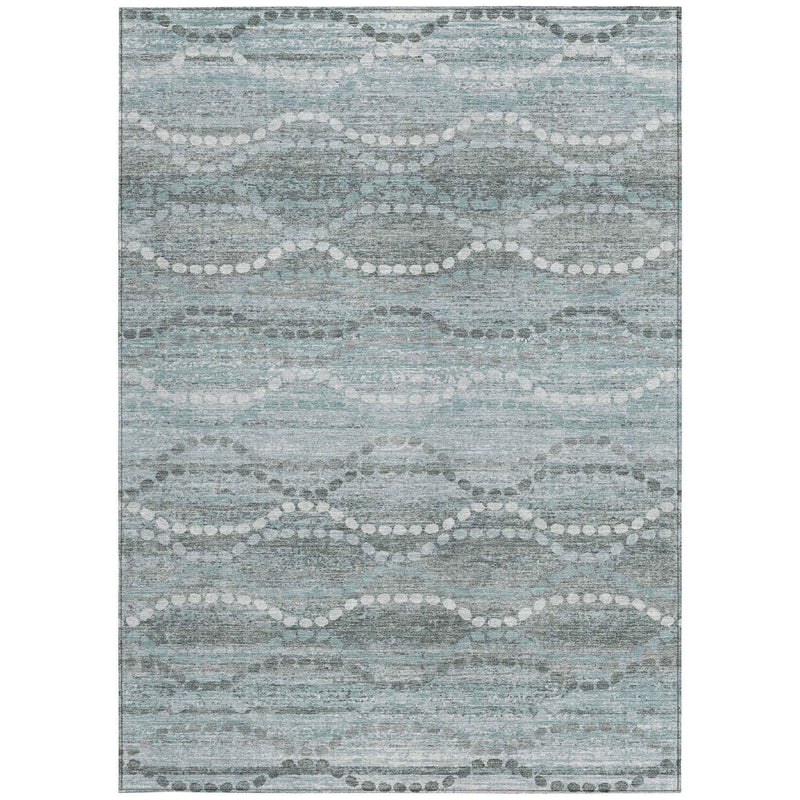 8' X 10' Teal Blue And Ivory Ogee Washable Indoor Outdoor Area Rug