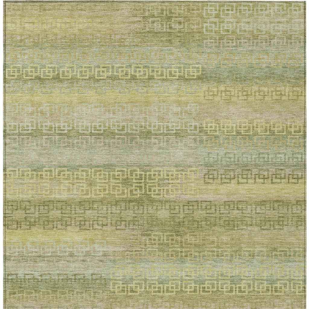 8' X 10' Sage And Gold Striped Washable Indoor Outdoor Area Rug