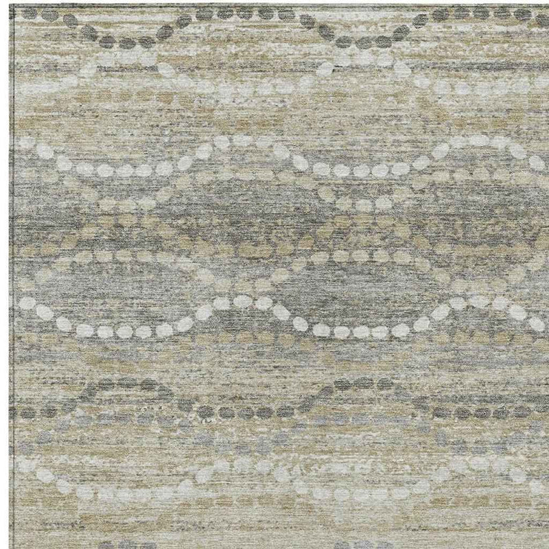 8' X 10' Pewter And Ivory Ogee Washable Indoor Outdoor Area Rug