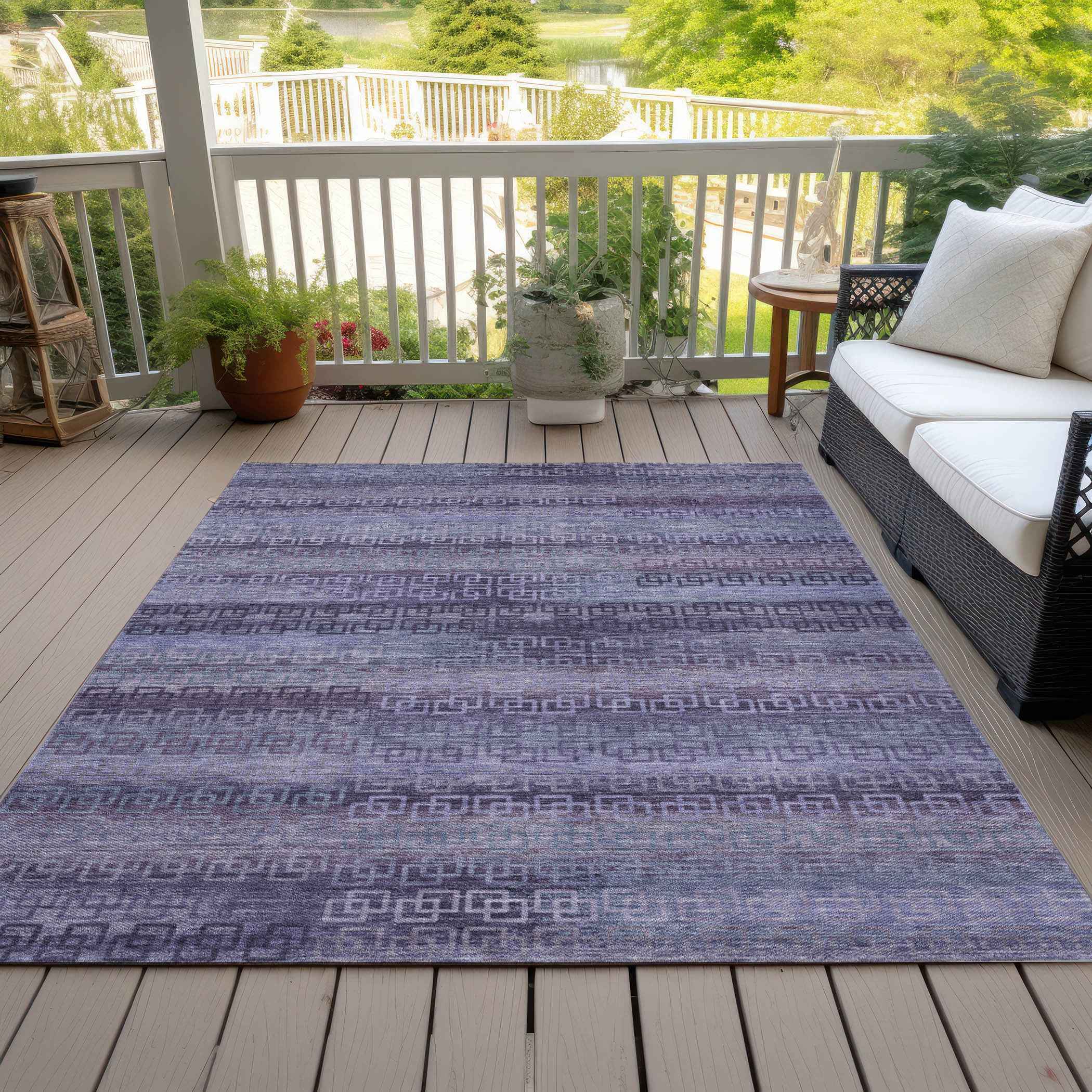 3' X 5' Plum And Lavender Striped Washable Indoor Outdoor Area Rug