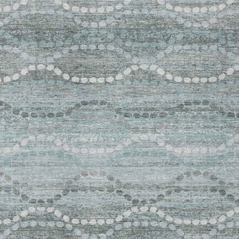 10' X 14' Teal Blue And Ivory Ogee Washable Indoor Outdoor Area Rug