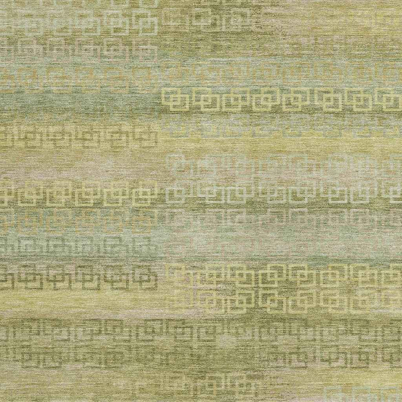 5' X 8' Sage And Gold Striped Washable Indoor Outdoor Area Rug