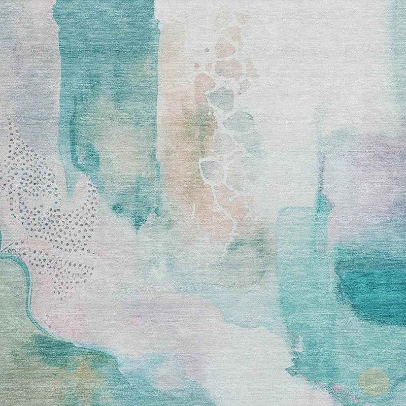 10' X 14' Turquoise Blush And Ivory Abstract Washable Indoor Outdoor Area Rug