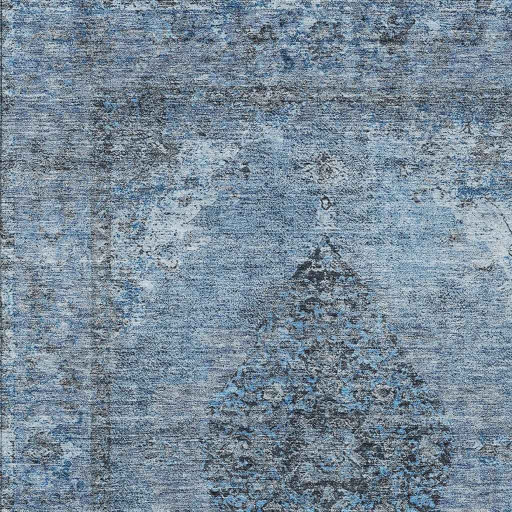 10' X 14' Denim Blue And Gray Medallion Washable Indoor Outdoor Area Rug