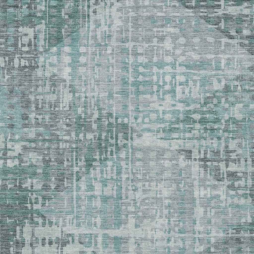 10' X 14' Teal Blue And Gray Geometric Washable Indoor Outdoor Area Rug