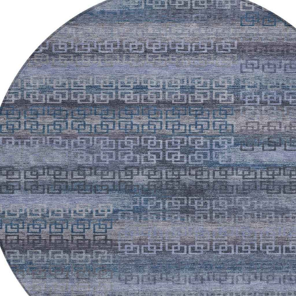 8' Taupe And Blue Round Striped Washable Indoor Outdoor Area Rug Default Title