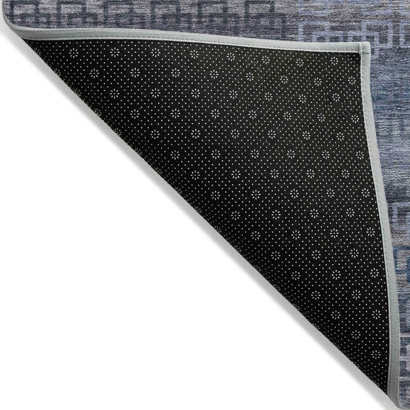 8' Taupe And Blue Round Striped Washable Indoor Outdoor Area Rug