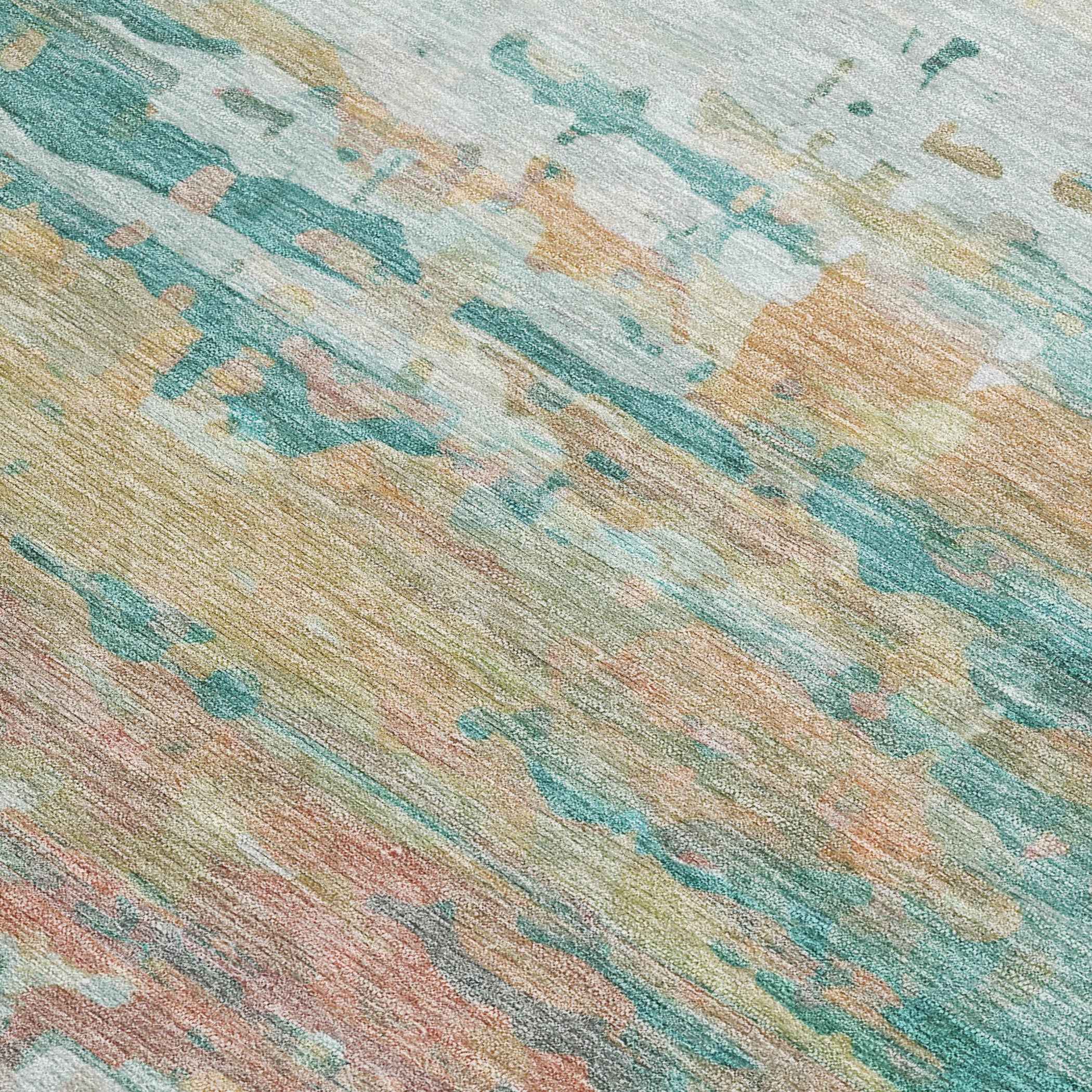 10' X 14' Teal Blue And Beige Abstract Washable Indoor Outdoor Area Rug