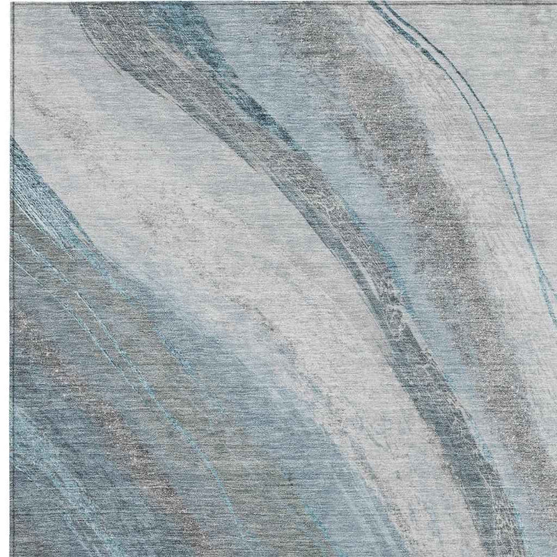 8' X 10' Teal Blue And Gray Abstract Washable Indoor Outdoor Area Rug