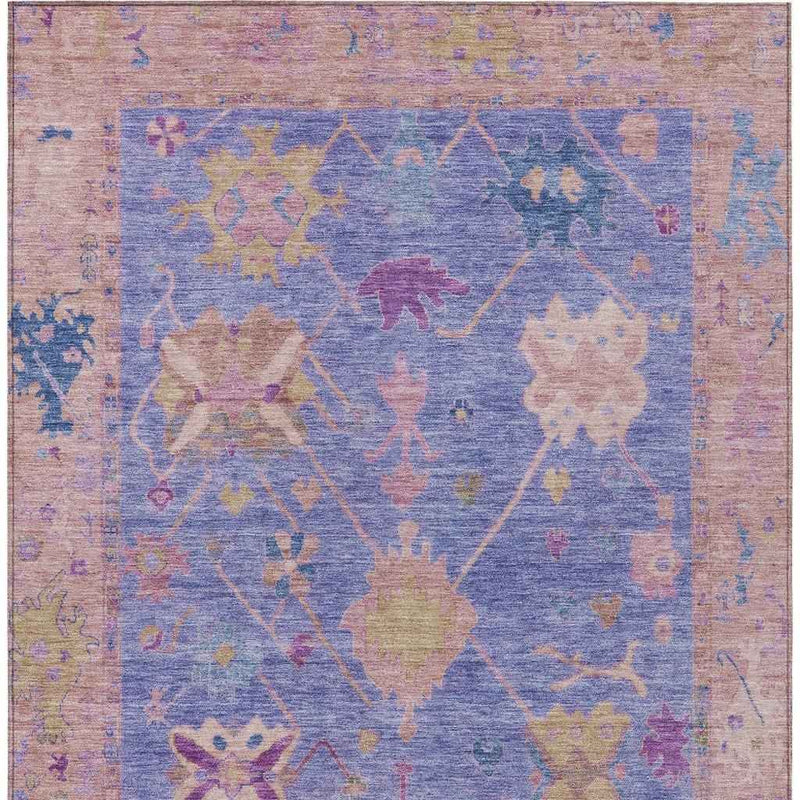 3' X 5' Purple And Blue Tribal Washable Indoor Outdoor Area Rug