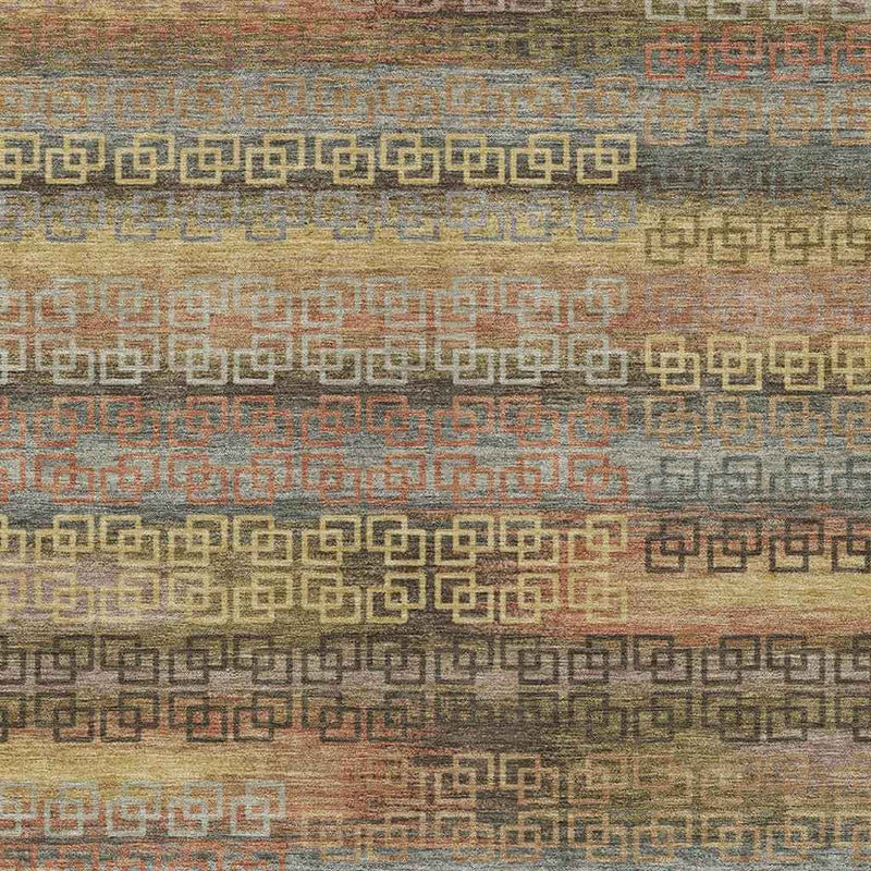 8' X 10' Brown And Gold Striped Washable Indoor Outdoor Area Rug