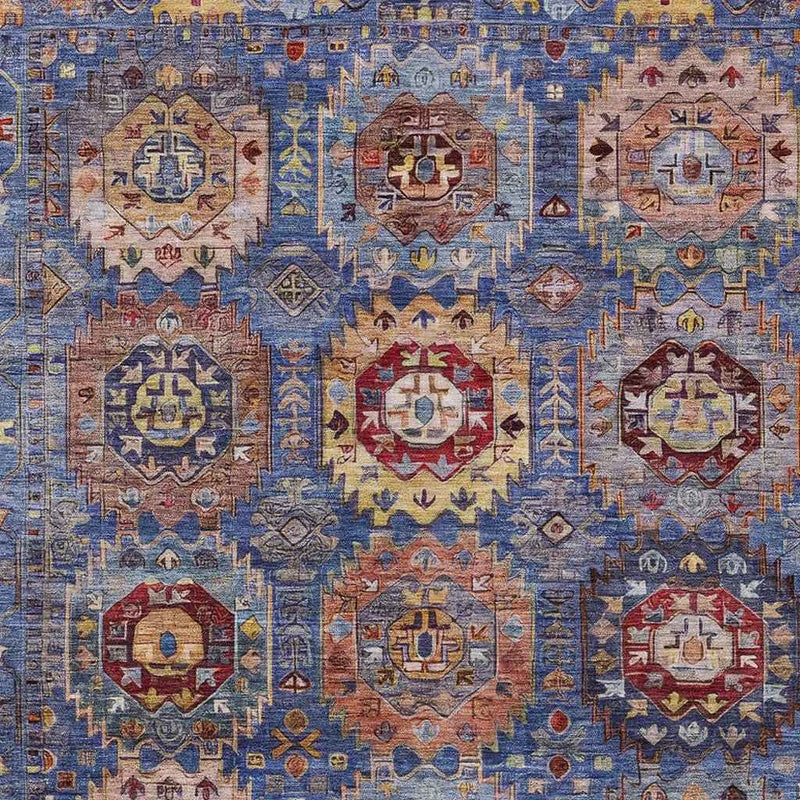 10' X 14' Denim Blue Merlot And Gold Medallion Washable Indoor Outdoor Area Rug