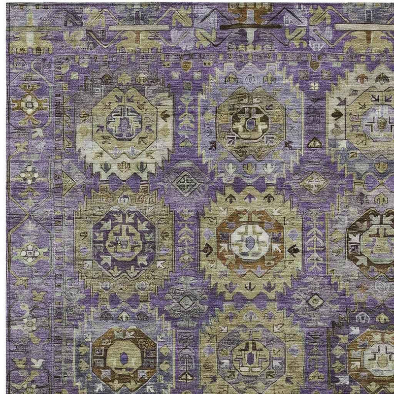 3' X 5' Eggplant Lavender And Olive Green Medallion Washable Indoor Outdoor Area Rug