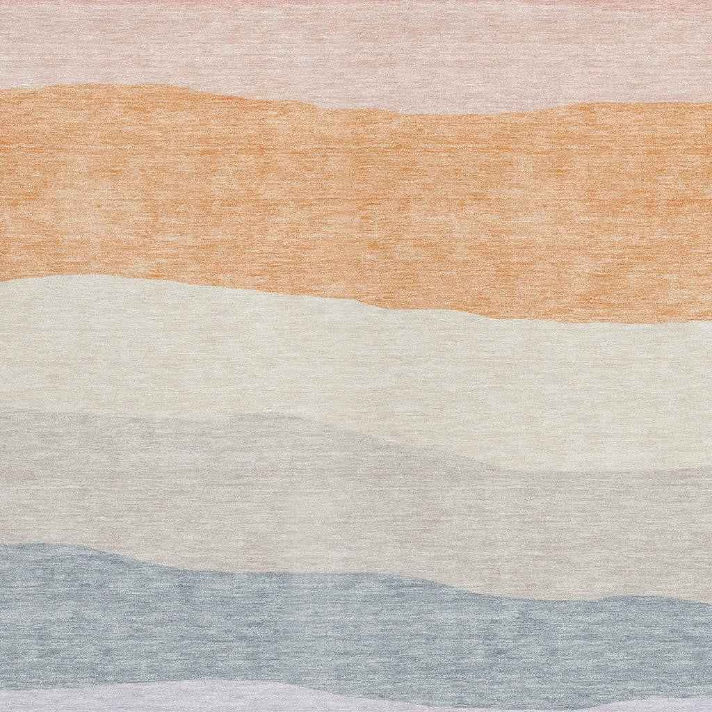 8' X 10' Orange Blush And Lavender Striped Washable Indoor Outdoor Area Rug