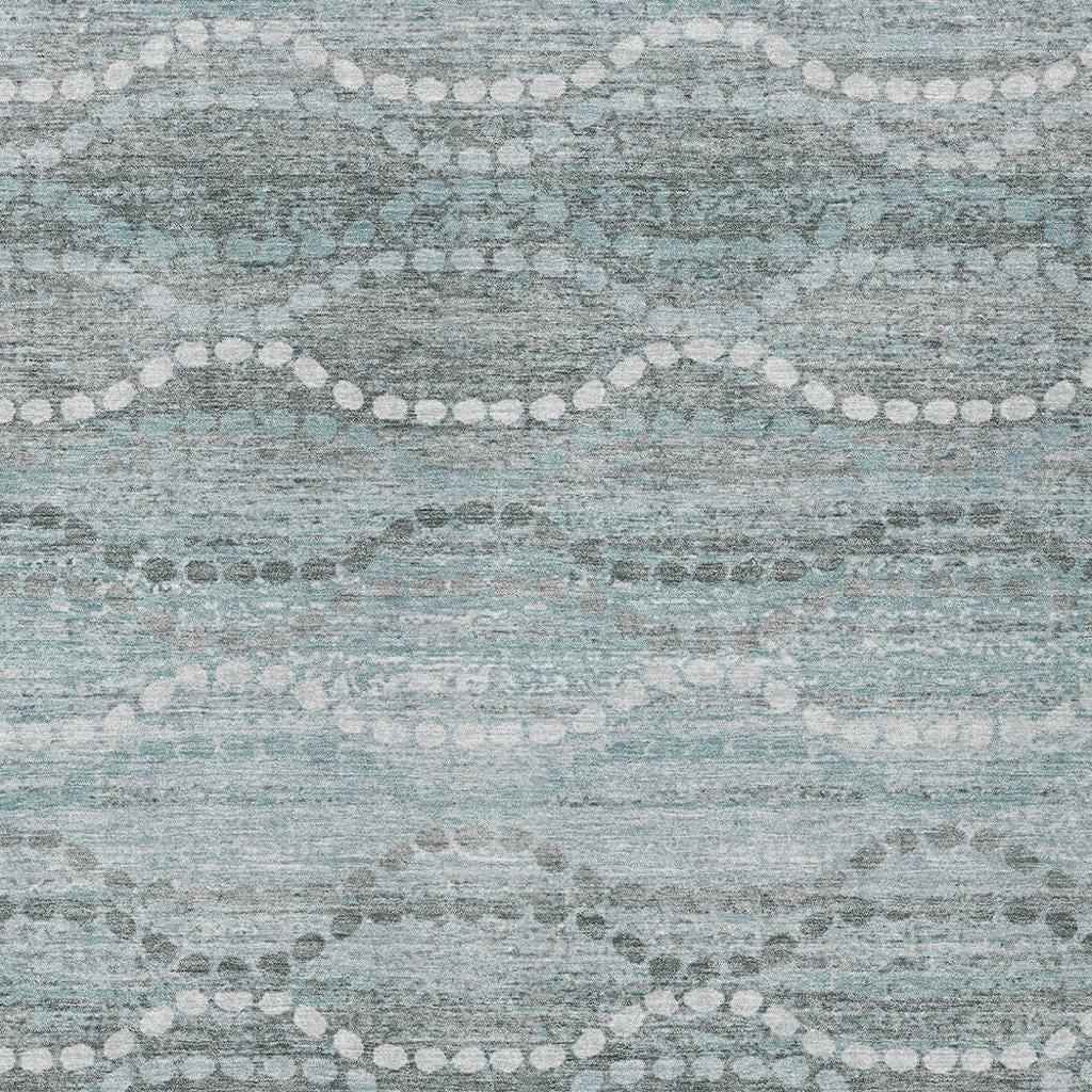 9' X 12' Teal Blue And Ivory Ogee Washable Indoor Outdoor Area Rug