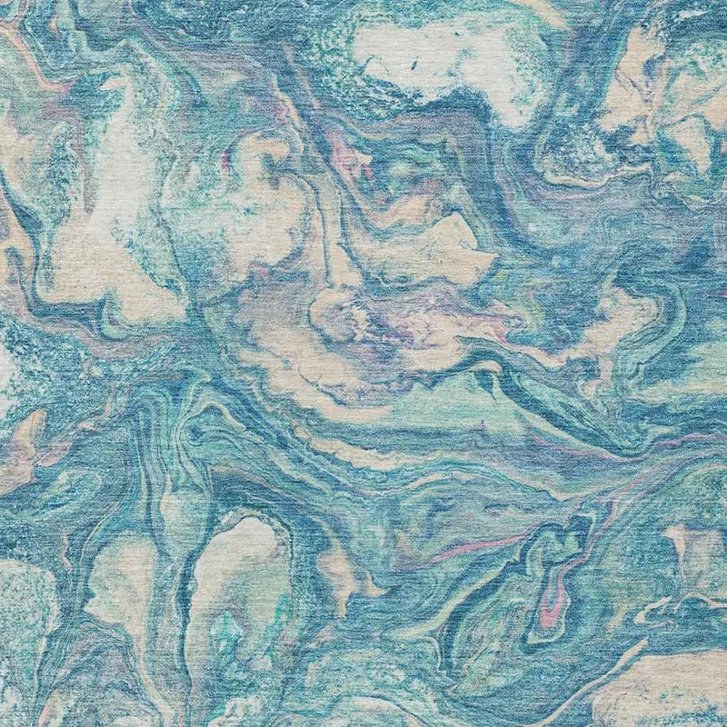 10' X 14' Teal Blue And Ivory Abstract Washable Indoor Outdoor Area Rug