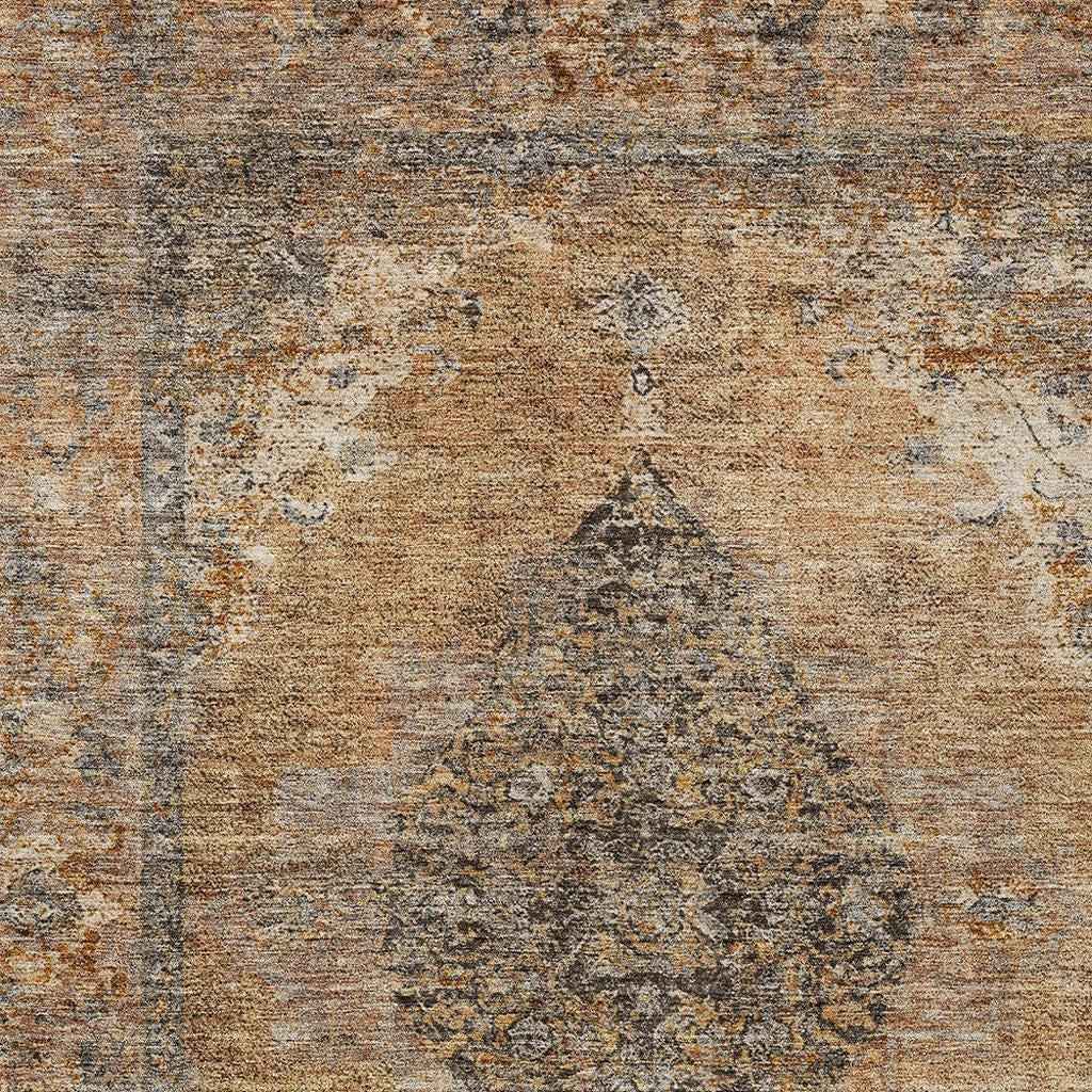 10' X 14' Copper And Taupe Medallion Washable Indoor Outdoor Area Rug