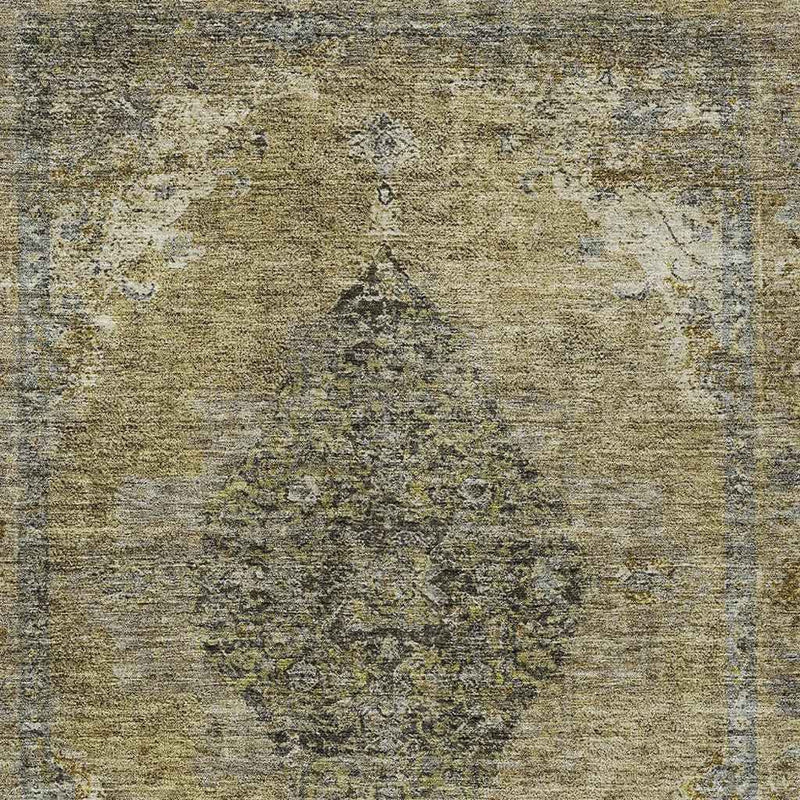 5' X 8' Khaki And Beige Medallion Washable Indoor Outdoor Area Rug