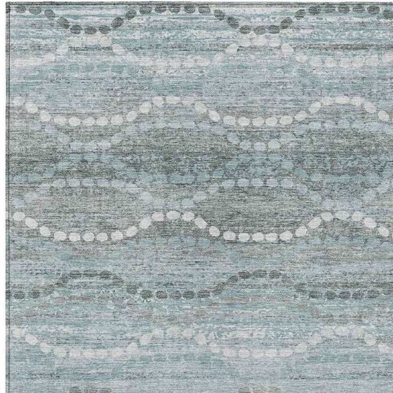 3' X 5' Teal Blue And Ivory Ogee Washable Indoor Outdoor Area Rug