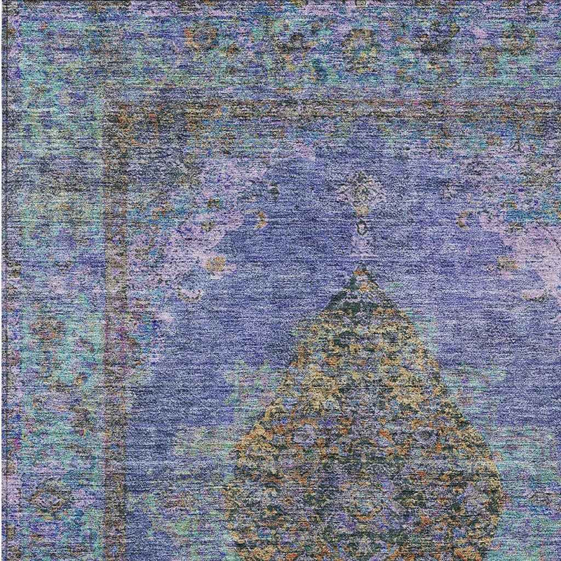 3' X 5' Purple And Gold Medallion Washable Indoor Outdoor Area Rug