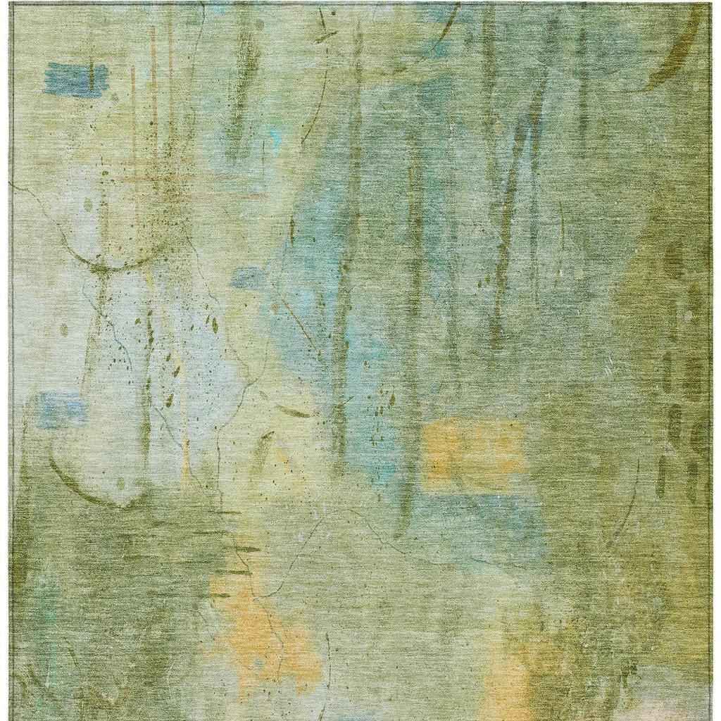 10' X 14' Sage And Gold Abstract Washable Indoor Outdoor Area Rug